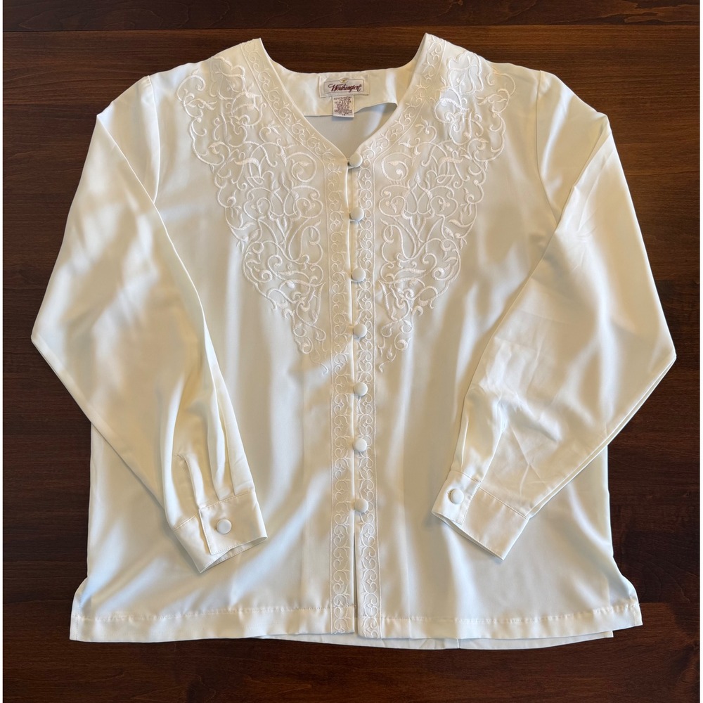 Vtg Worthington Ivory Embroidered Blouse Sz 14 Fairyore Cottagecore Romantic